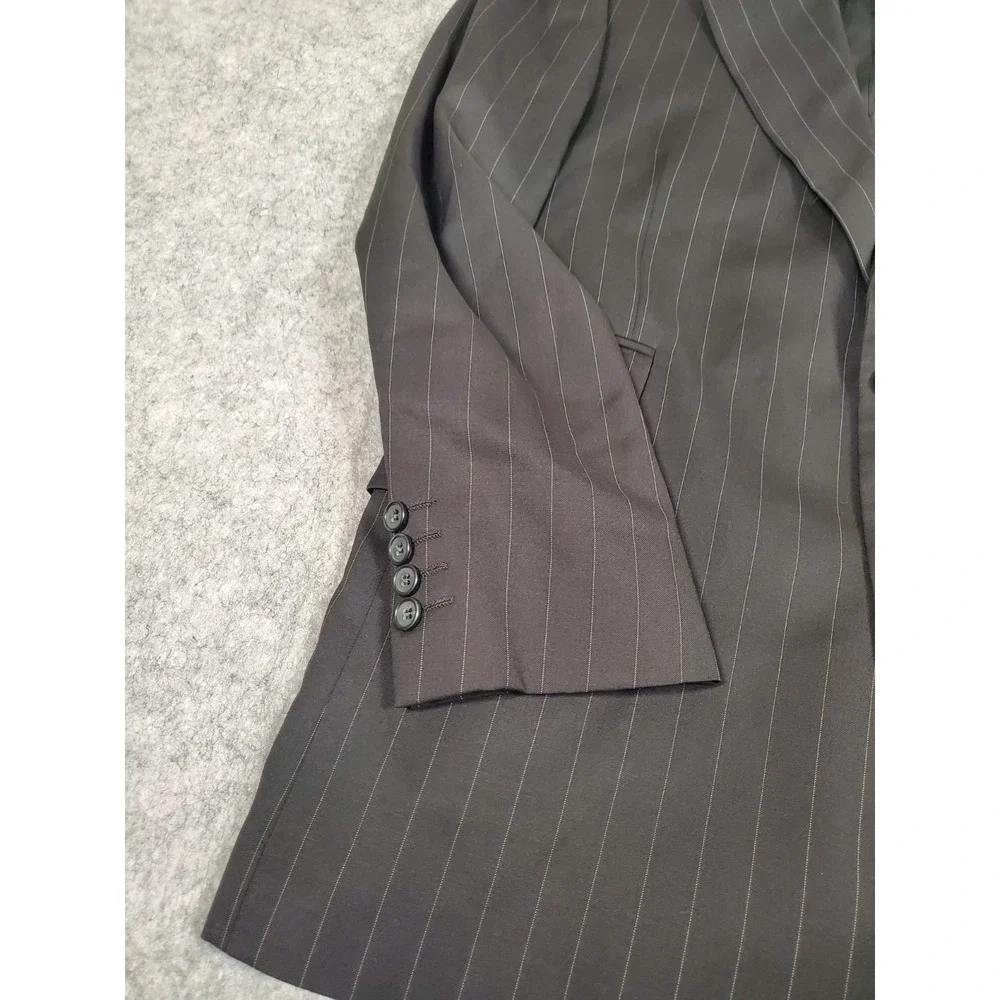 Yves Saint Laurent Mens Wool Blazer 41R Black Striped Suit Jacket Banker Italy